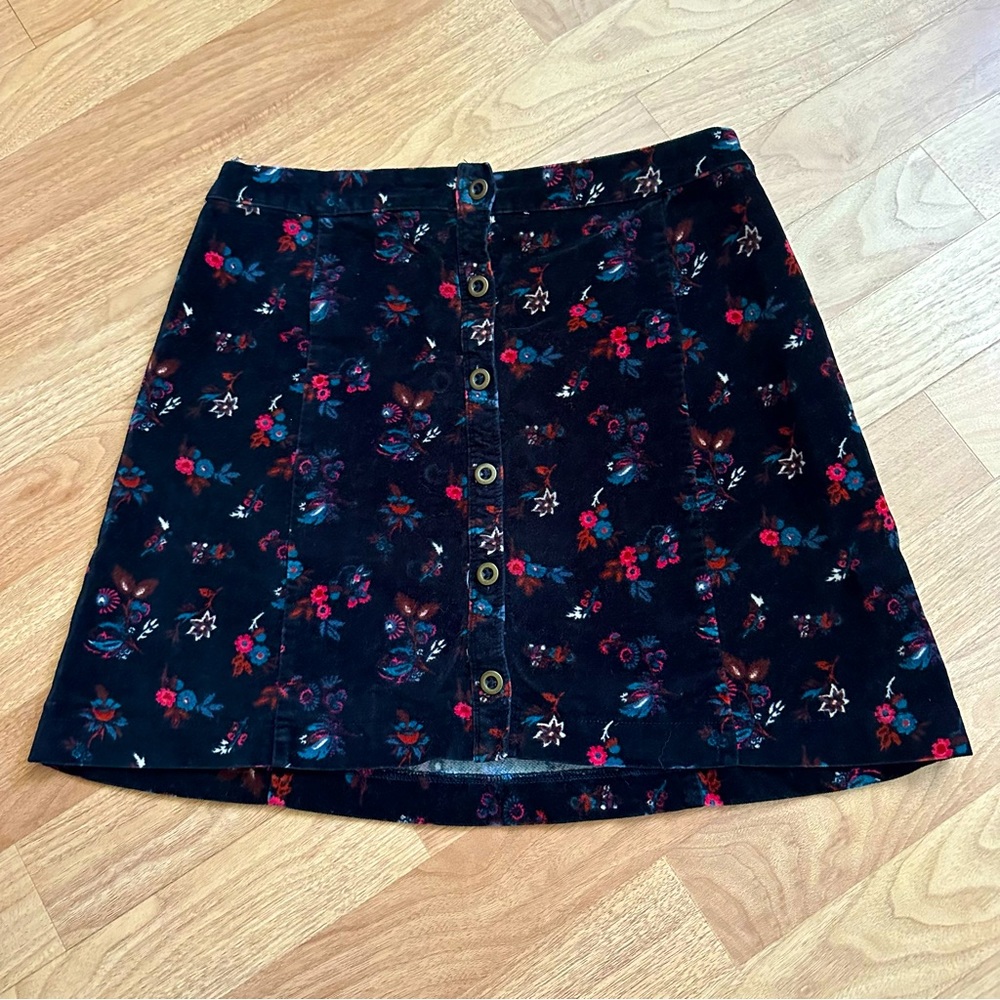 Hollister Navy A-line Button Floral Skirt
